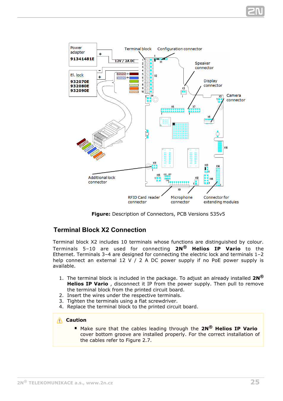 Terminal block x2 connection | 2N Helios IP Vario User Manual | Page 25 / 70