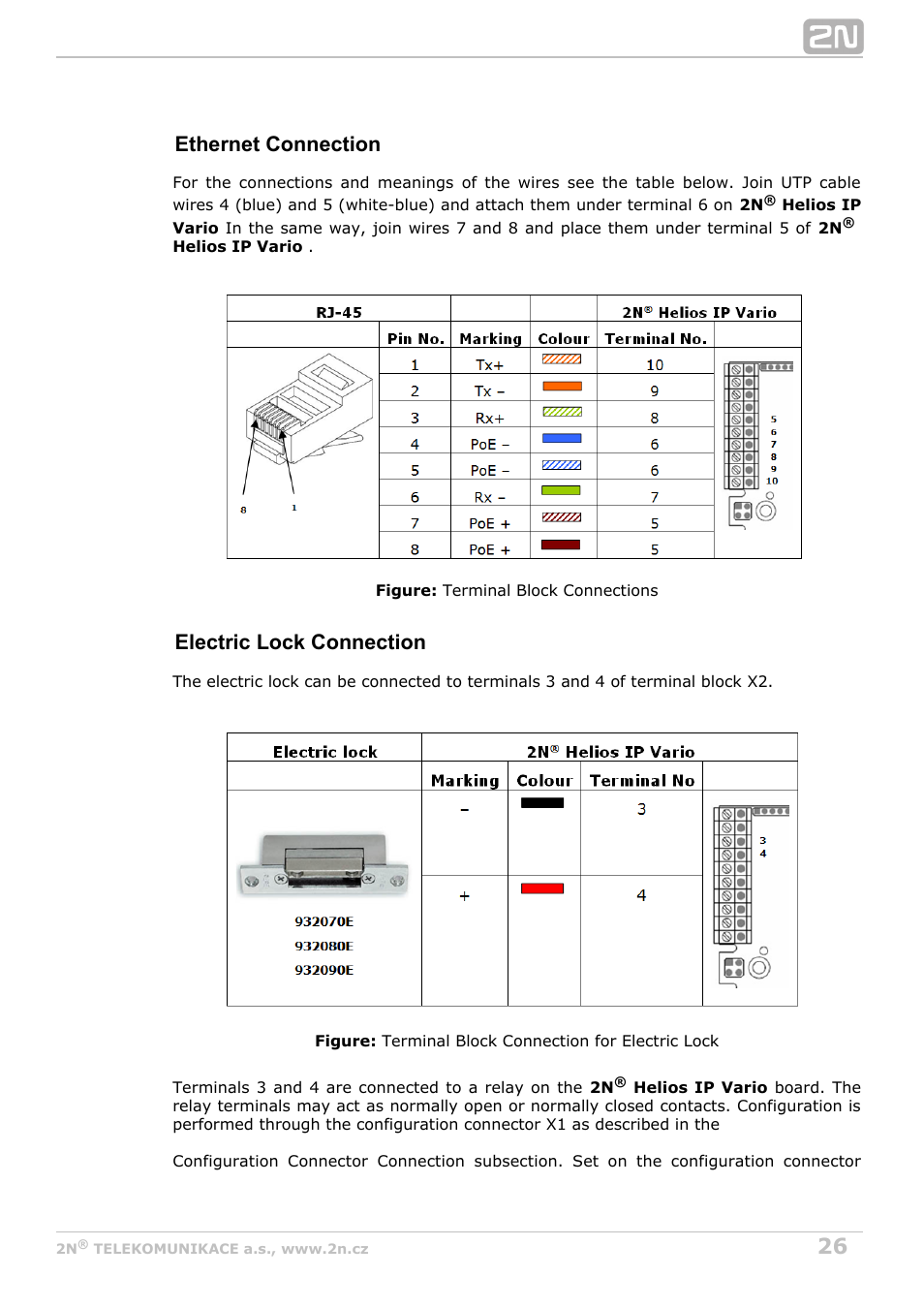 Ethernet connection, Electric lock connection | 2N Helios IP Vario User Manual | Page 26 / 70
