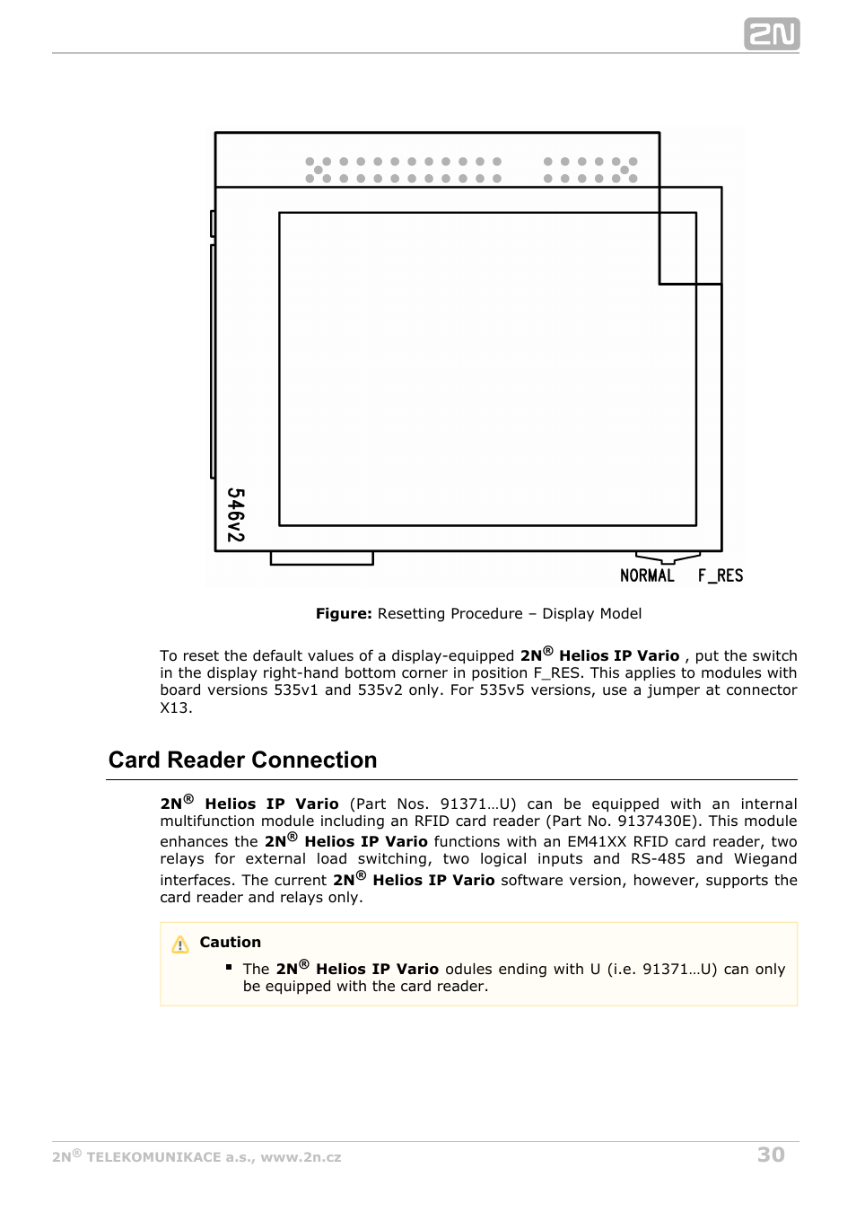 Card reader connection | 2N Helios IP Vario User Manual | Page 30 / 70
