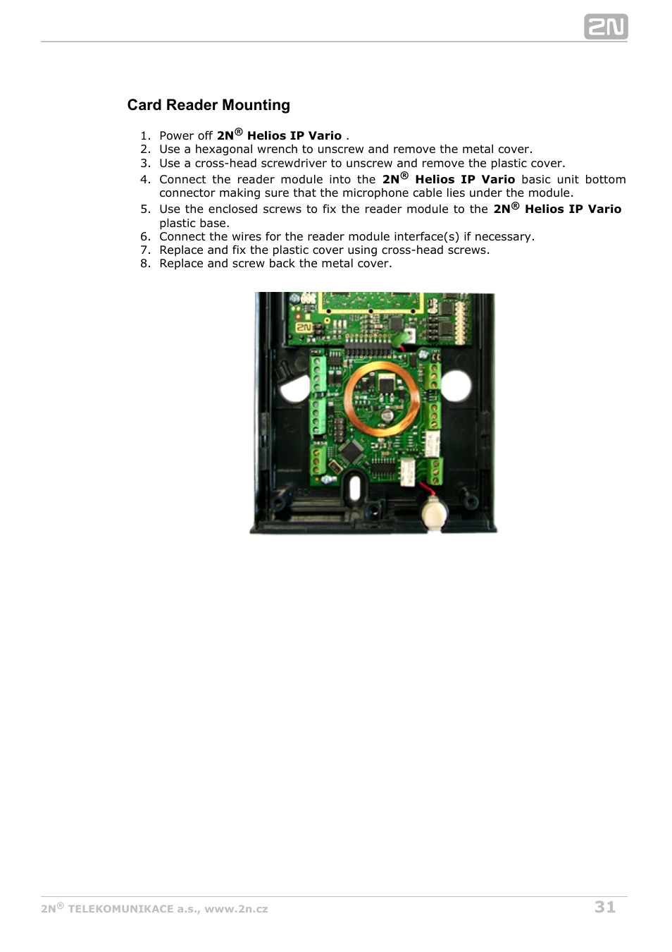 Card reader mounting | 2N Helios IP Vario User Manual | Page 31 / 70