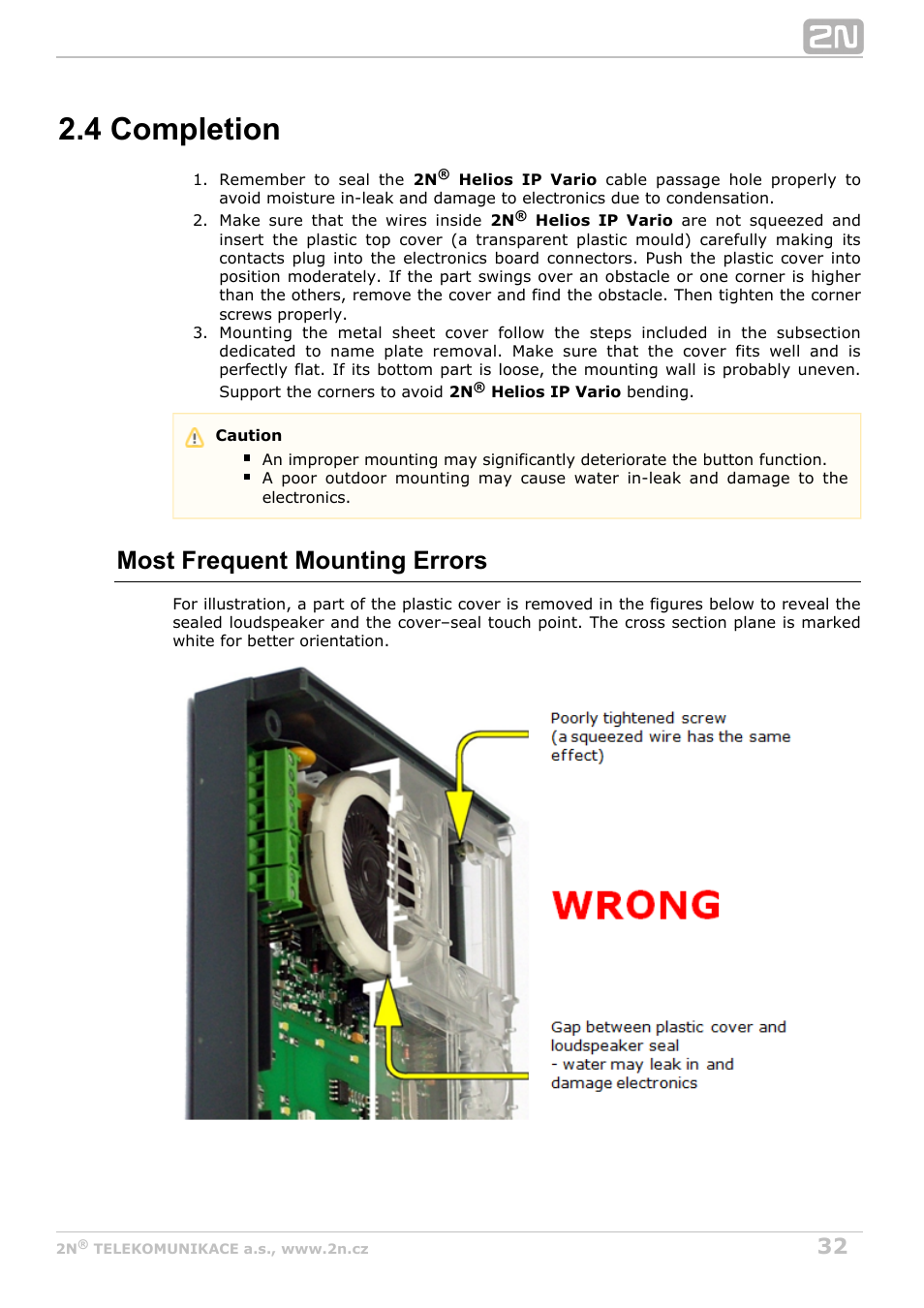 4 completion, Most frequent mounting errors | 2N Helios IP Vario User Manual | Page 32 / 70