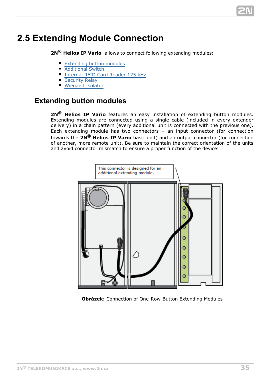 5 extending module connection, Extending button modules | 2N Helios IP Vario User Manual | Page 35 / 70