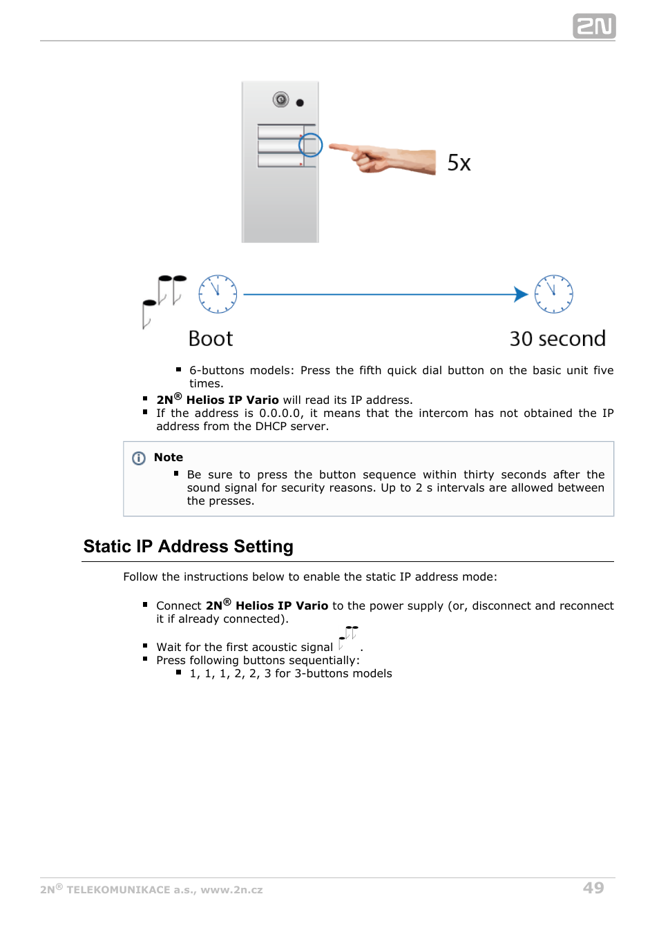 Static ip address setting | 2N Helios IP Vario User Manual | Page 49 / 70