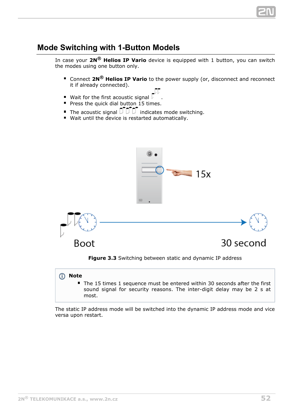 Mode switching with 1-button models | 2N Helios IP Vario User Manual | Page 52 / 70