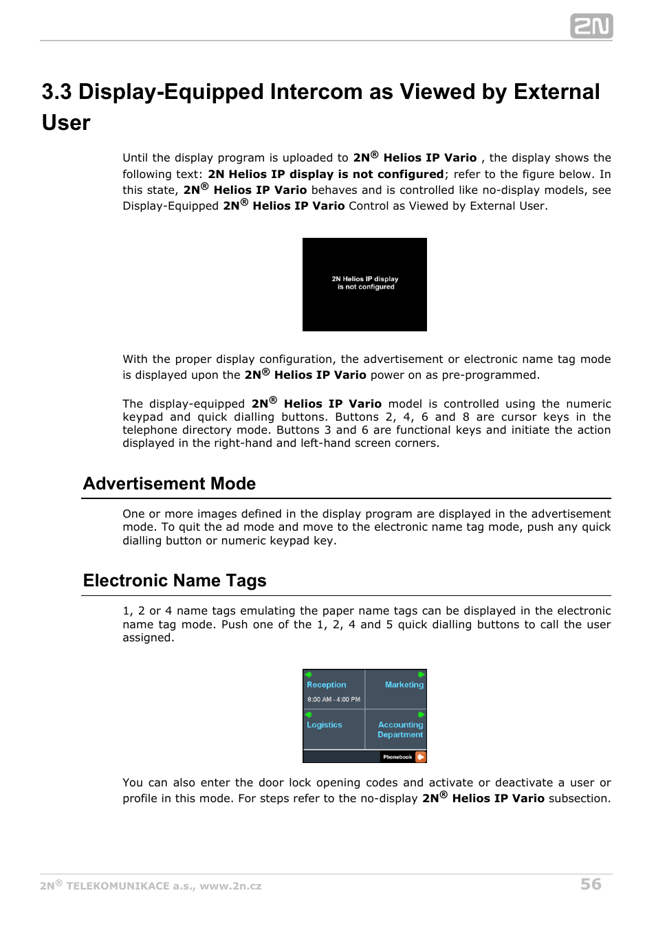Advertisement mode, Electronic name tags | 2N Helios IP Vario User Manual | Page 56 / 70