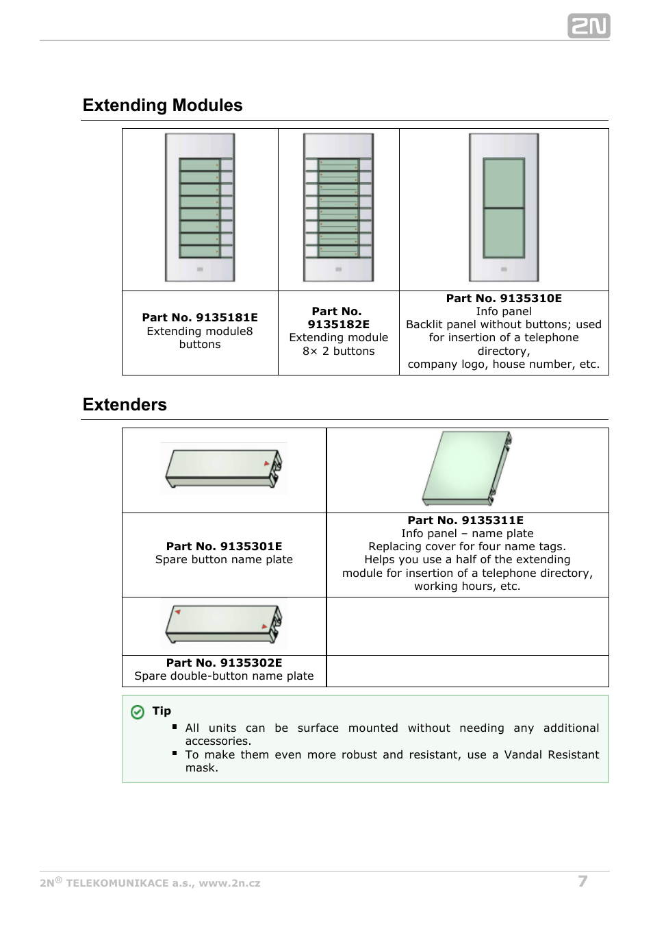 Extending modules, Extenders | 2N Helios IP Vario User Manual | Page 7 / 70