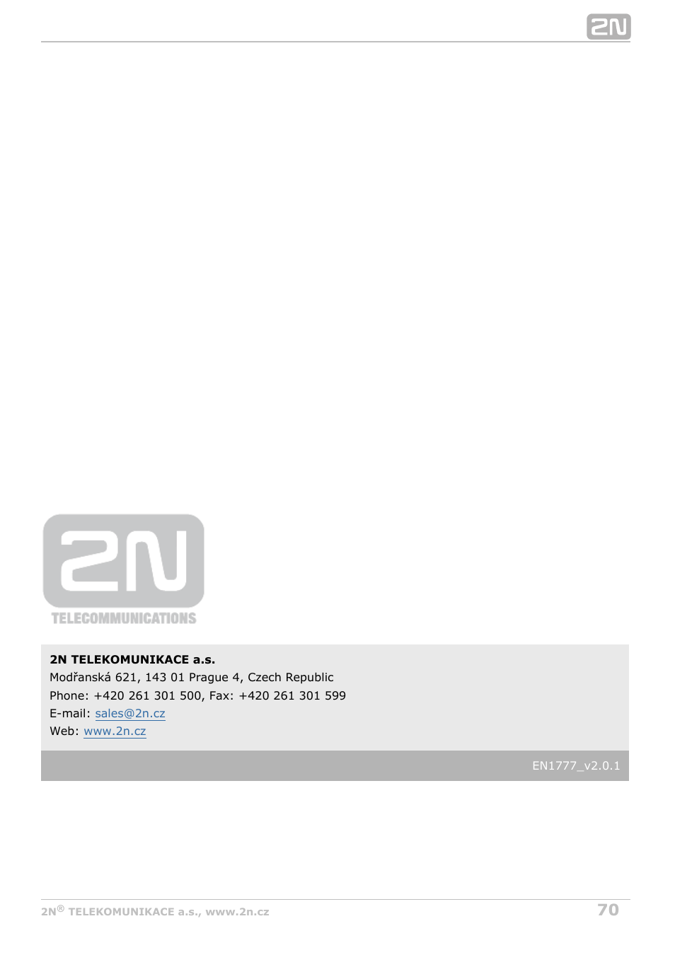 2N Helios IP Vario User Manual | Page 70 / 70