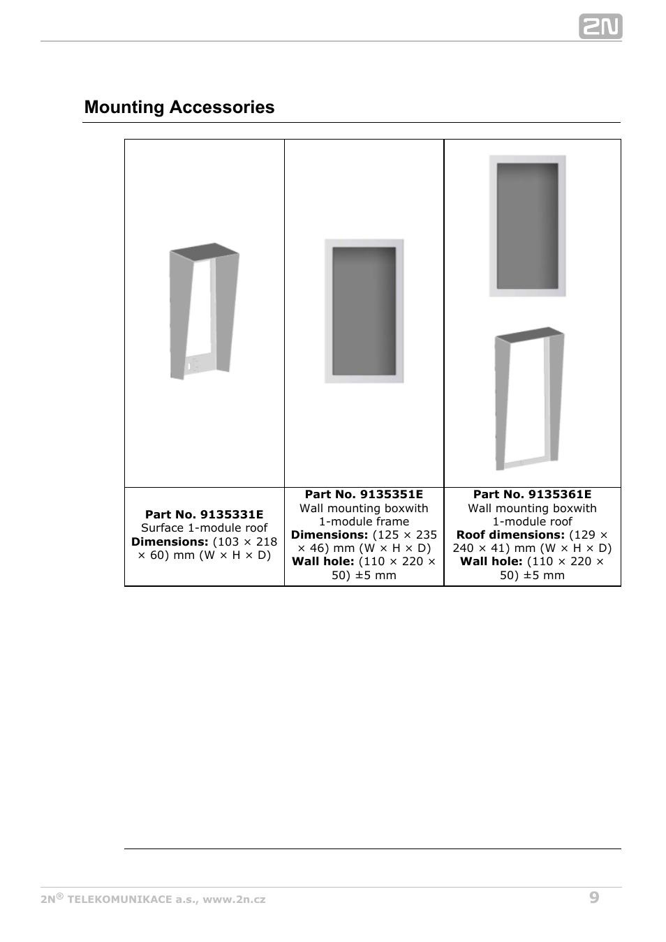 Mounting accessories | 2N Helios IP Vario User Manual | Page 9 / 70