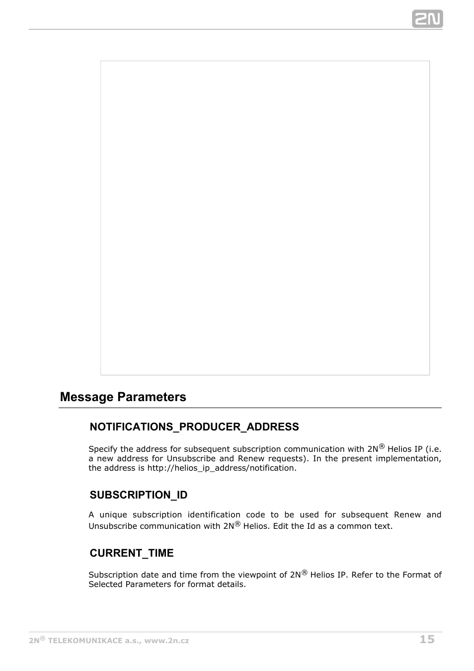 Message parameters, Notifications_producer_address, Subscription_id | Current_time | 2N Helios IP HTTP API v2.6 User Manual | Page 15 / 29