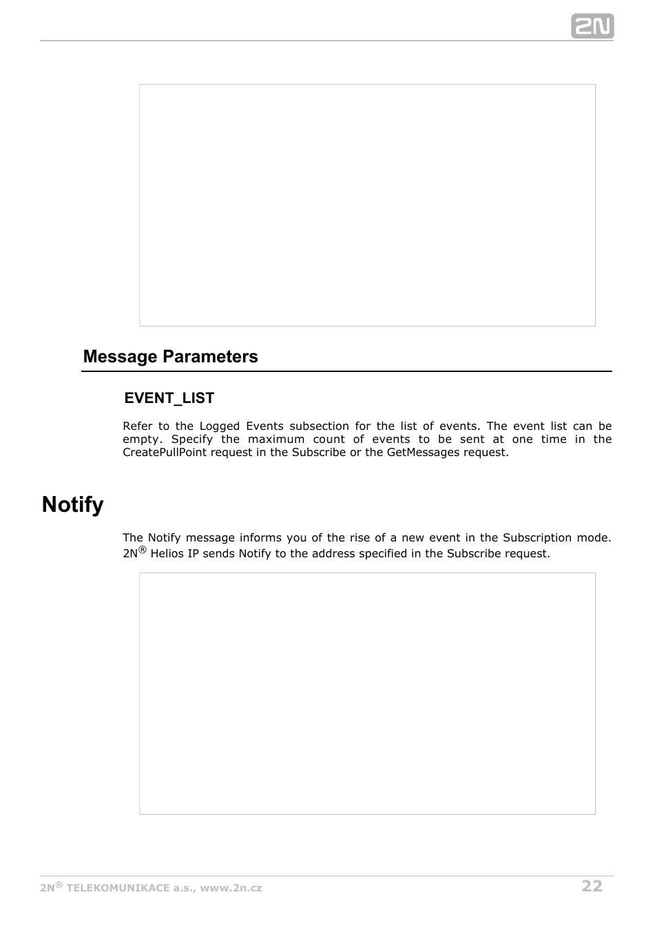 Notify, Message parameters, Event_list | 2N Helios IP HTTP API v2.6 User Manual | Page 22 / 29