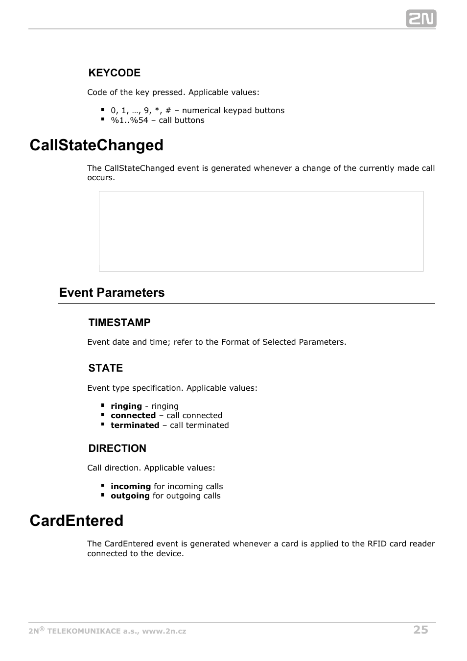 Callstatechanged, Cardentered, Event parameters | 2N Helios IP HTTP API v2.6 User Manual | Page 25 / 29