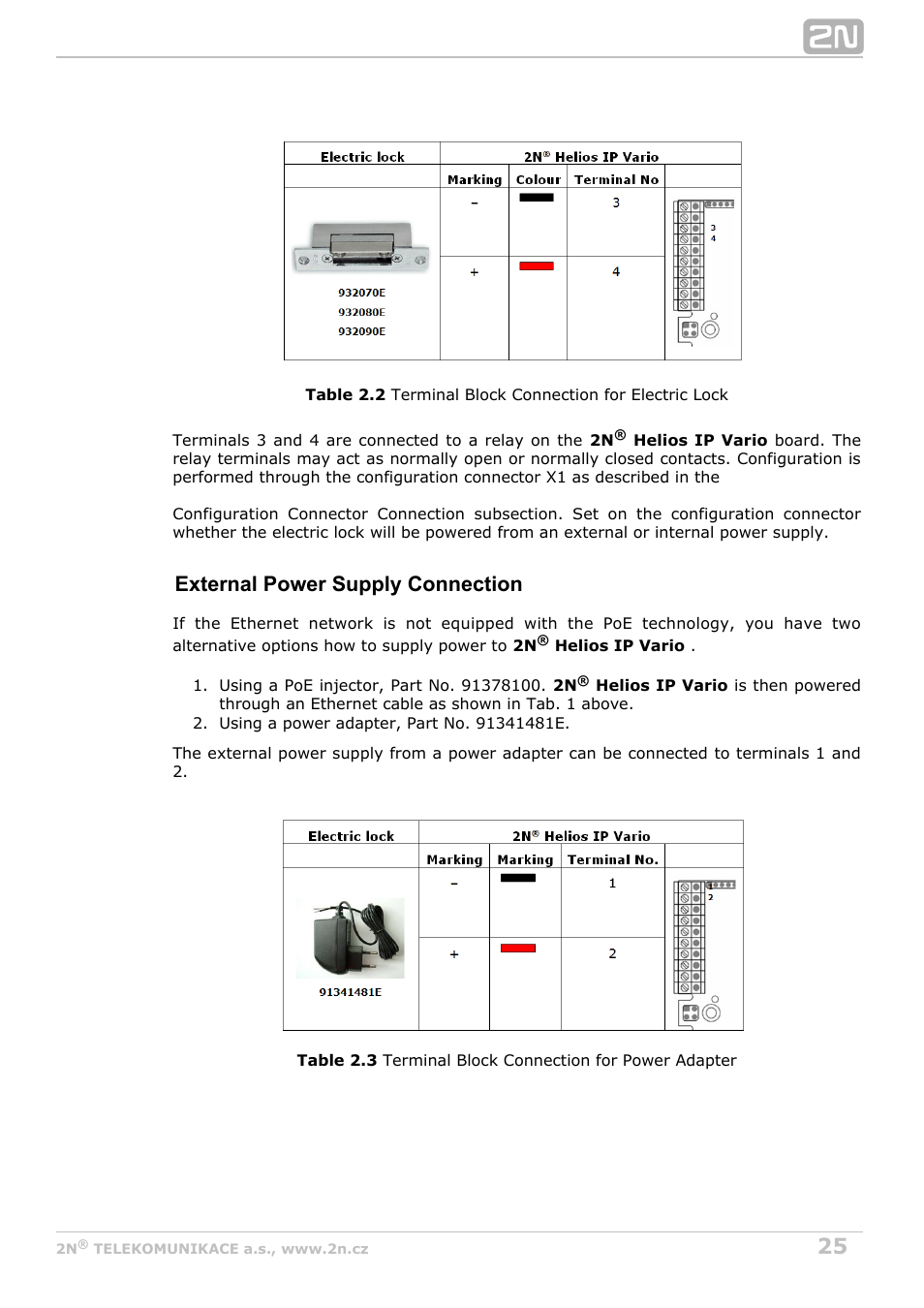 External power supply connection | 2N Helios IP Vario User Manual | Page 25 / 55