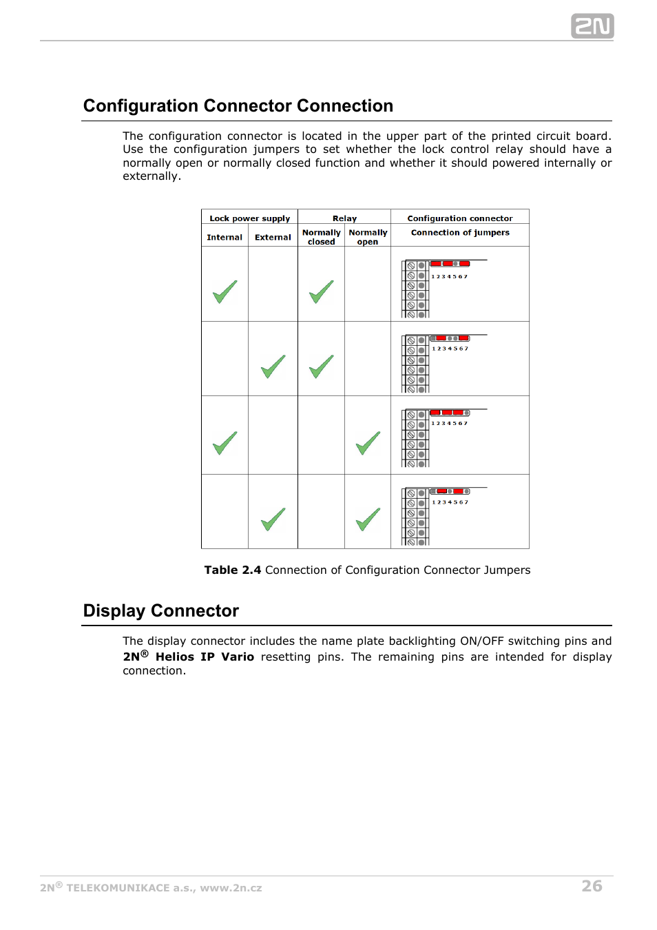 Configuration connector connection, Display connector | 2N Helios IP Vario User Manual | Page 26 / 55