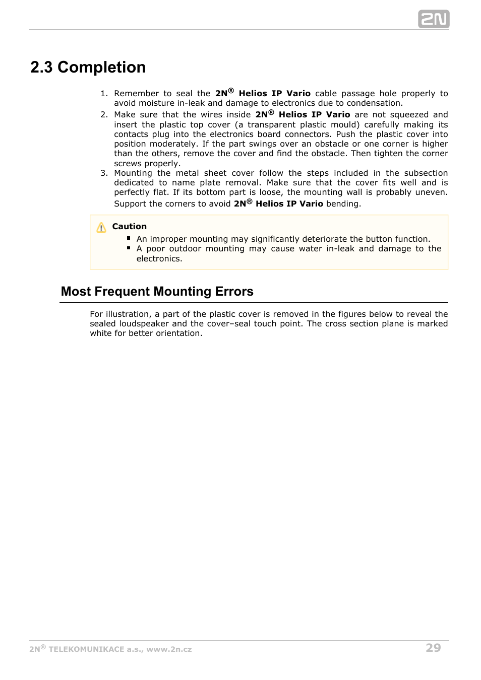 3 completion, Most frequent mounting errors | 2N Helios IP Vario User Manual | Page 29 / 55