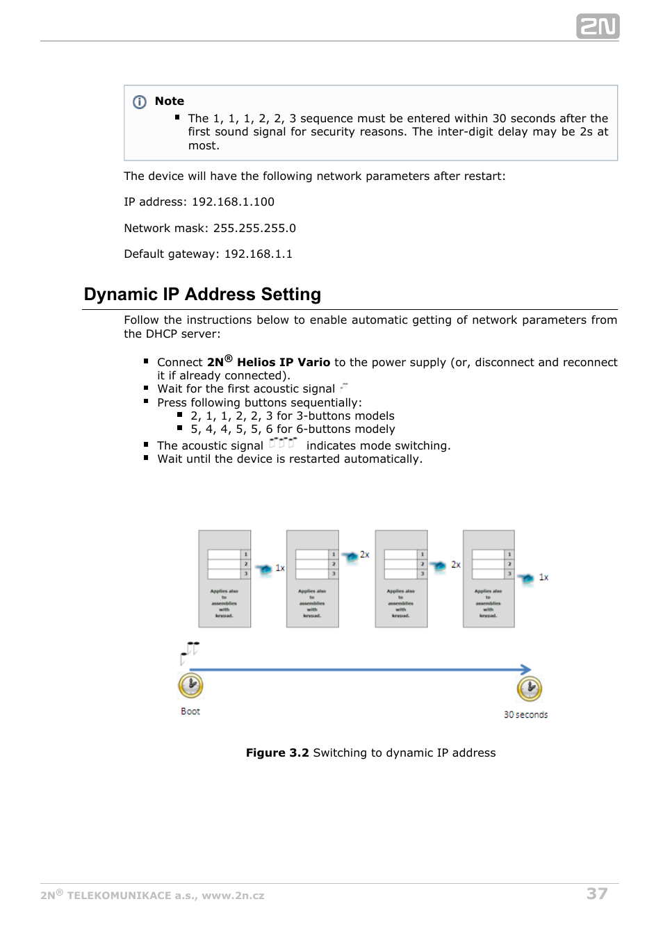 Dynamic ip address setting | 2N Helios IP Vario User Manual | Page 37 / 55