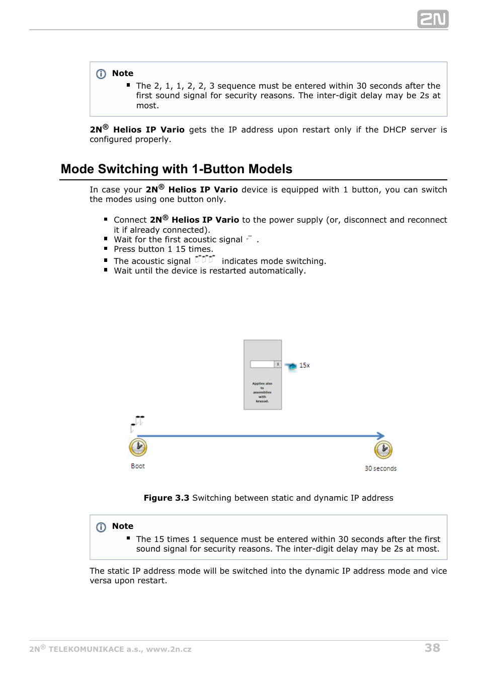 Mode switching with 1-button models | 2N Helios IP Vario User Manual | Page 38 / 55