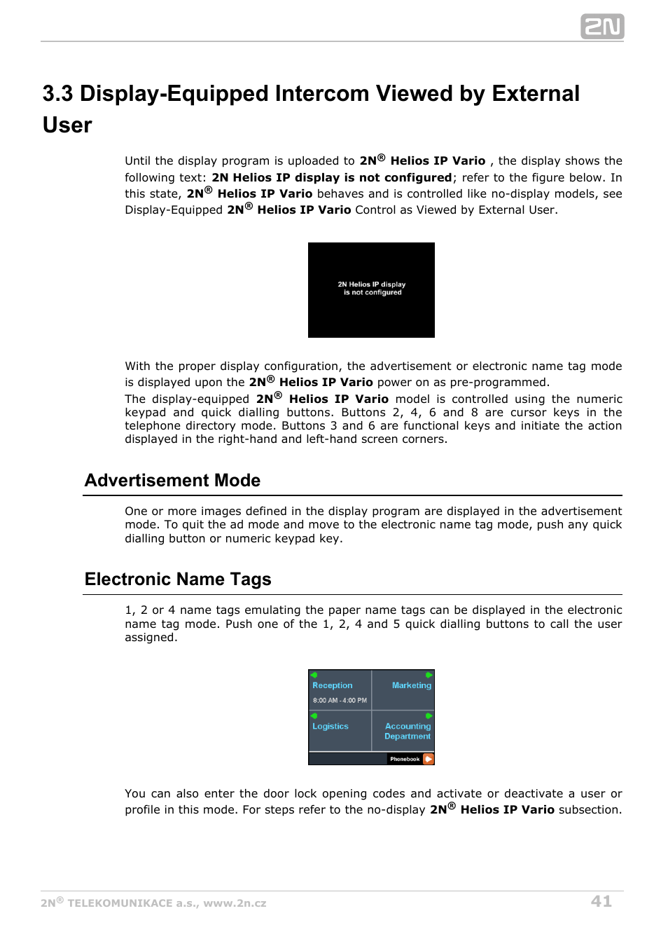 Advertisement mode, Electronic name tags | 2N Helios IP Vario User Manual | Page 41 / 55