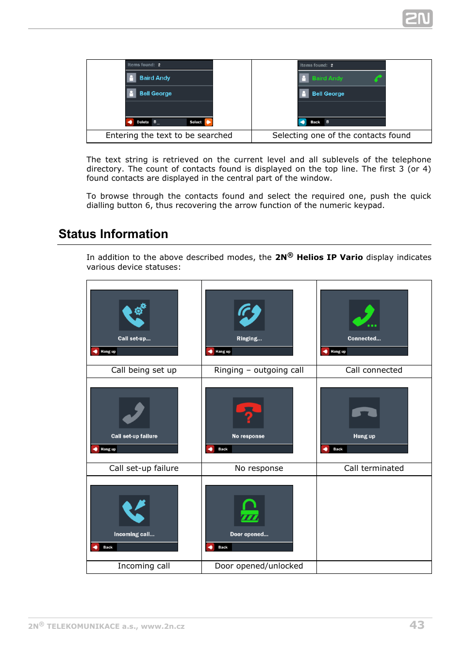 Status information | 2N Helios IP Vario User Manual | Page 43 / 55