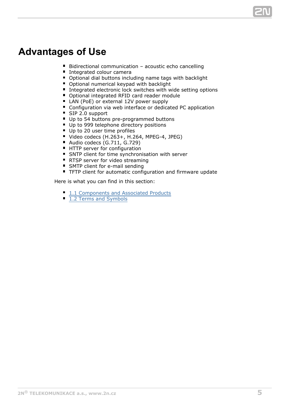 Advantages of use | 2N Helios IP Vario User Manual | Page 5 / 55
