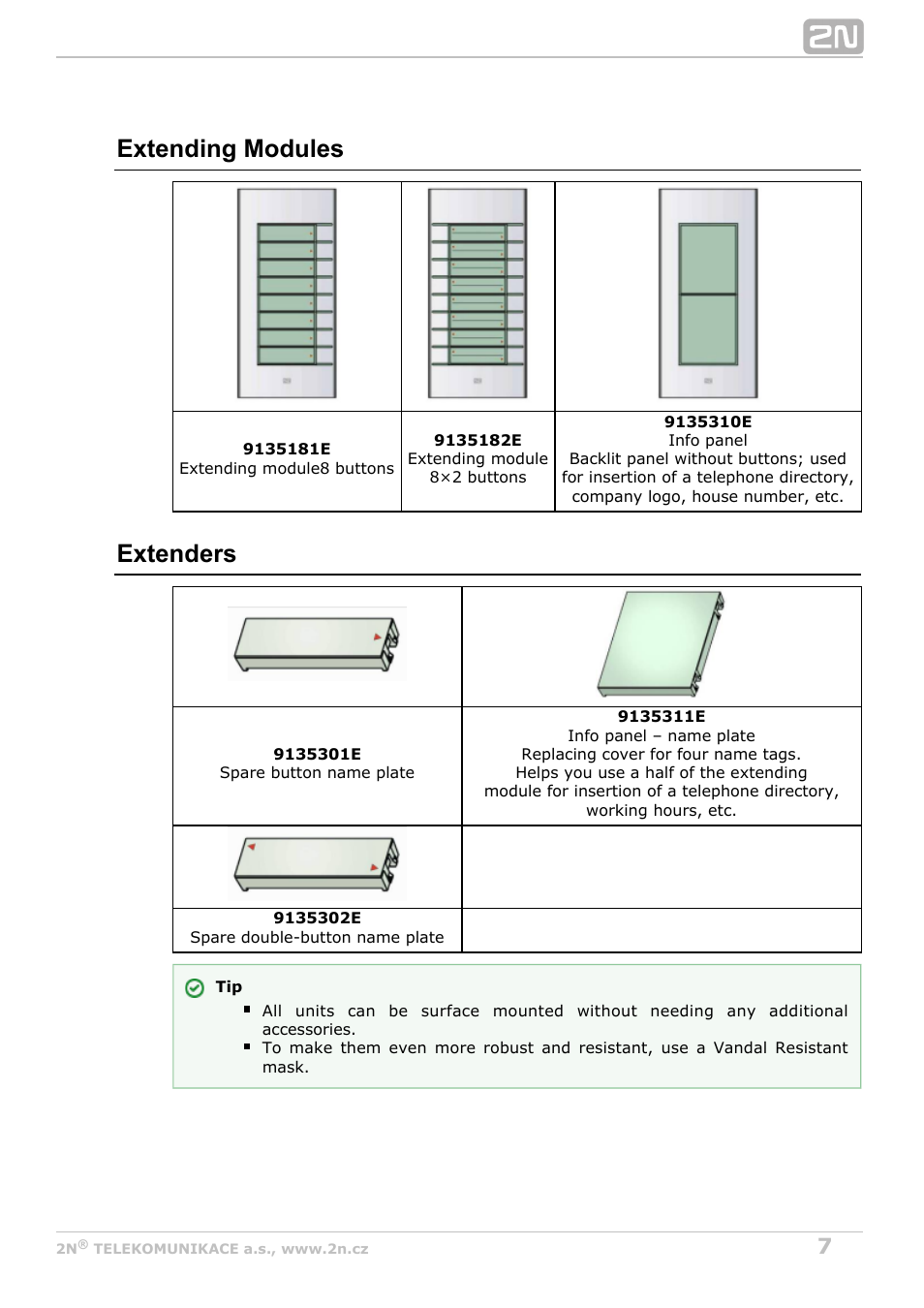 Extending modules, Extenders | 2N Helios IP Vario User Manual | Page 7 / 55