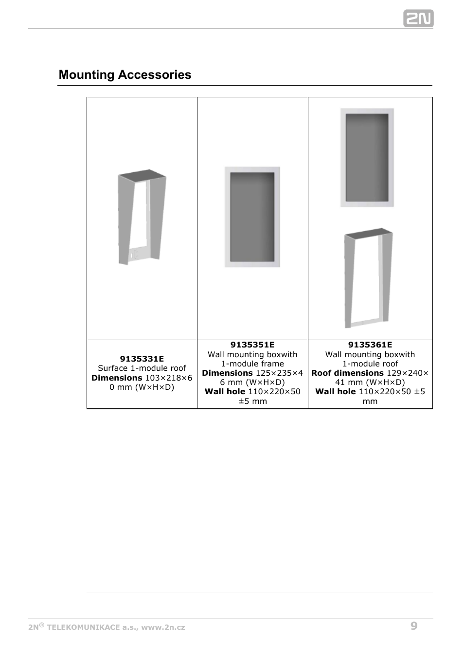 Mounting accessories | 2N Helios IP Vario User Manual | Page 9 / 55