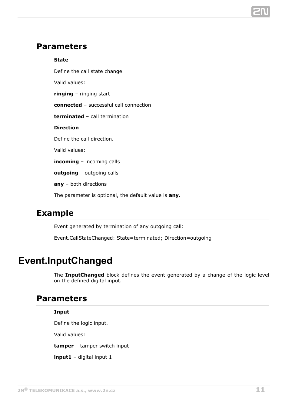 Event.inputchanged, Parameters, Example | 2N Helios IP Automation v2.5 User Manual | Page 11 / 33