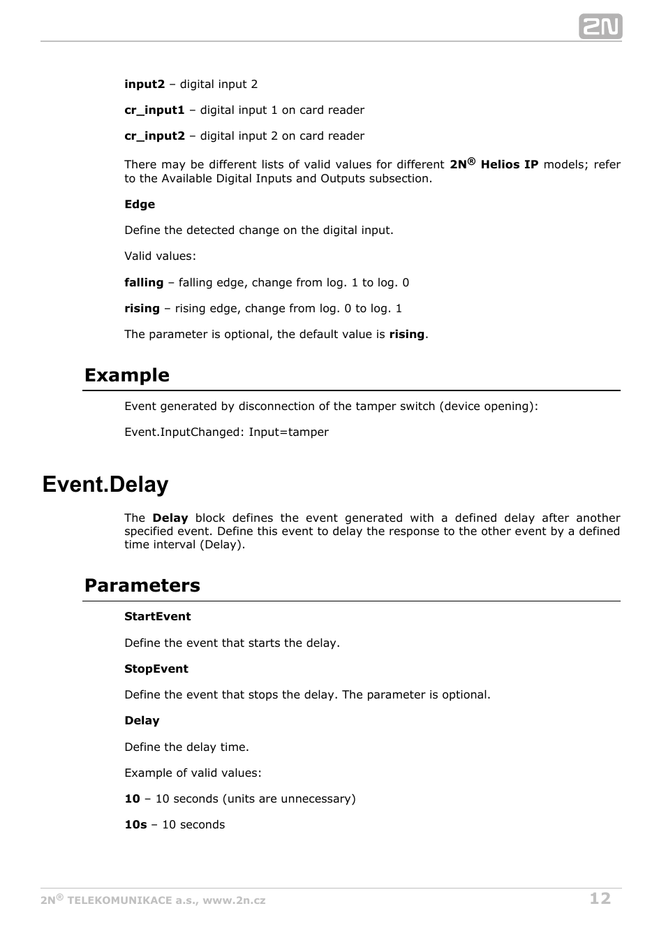 Event.delay, Example, Parameters | 2N Helios IP Automation v2.5 User Manual | Page 12 / 33