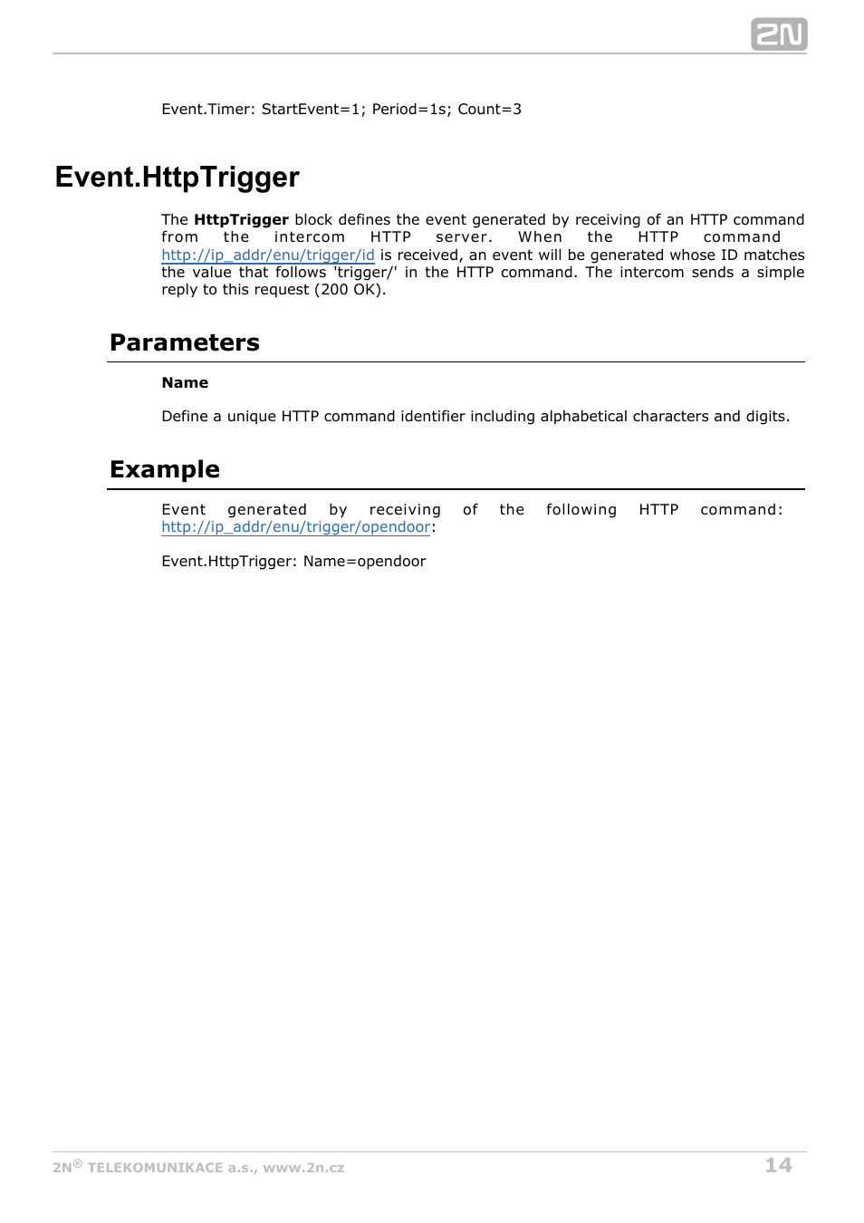 Parameters, Example | 2N Helios IP Automation v2.5 User Manual | Page 14 / 33