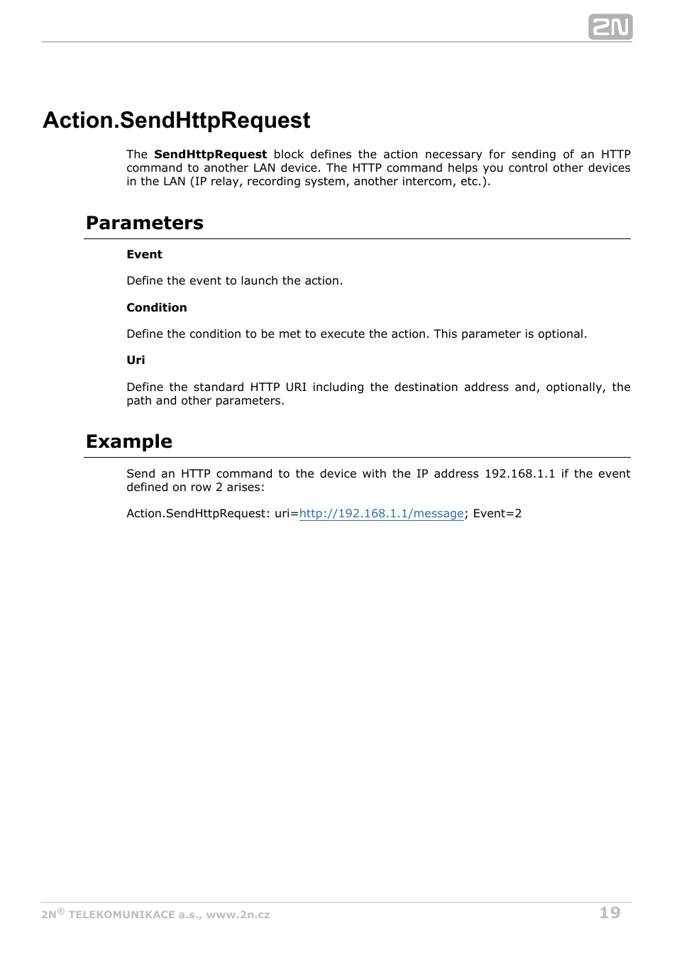 Parameters, Example | 2N Helios IP Automation v2.5 User Manual | Page 19 / 33
