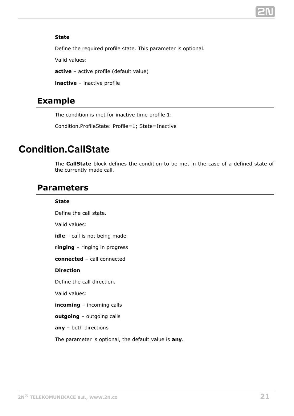 Condition.callstate, Example, Parameters | 2N Helios IP Automation v2.5 User Manual | Page 21 / 33