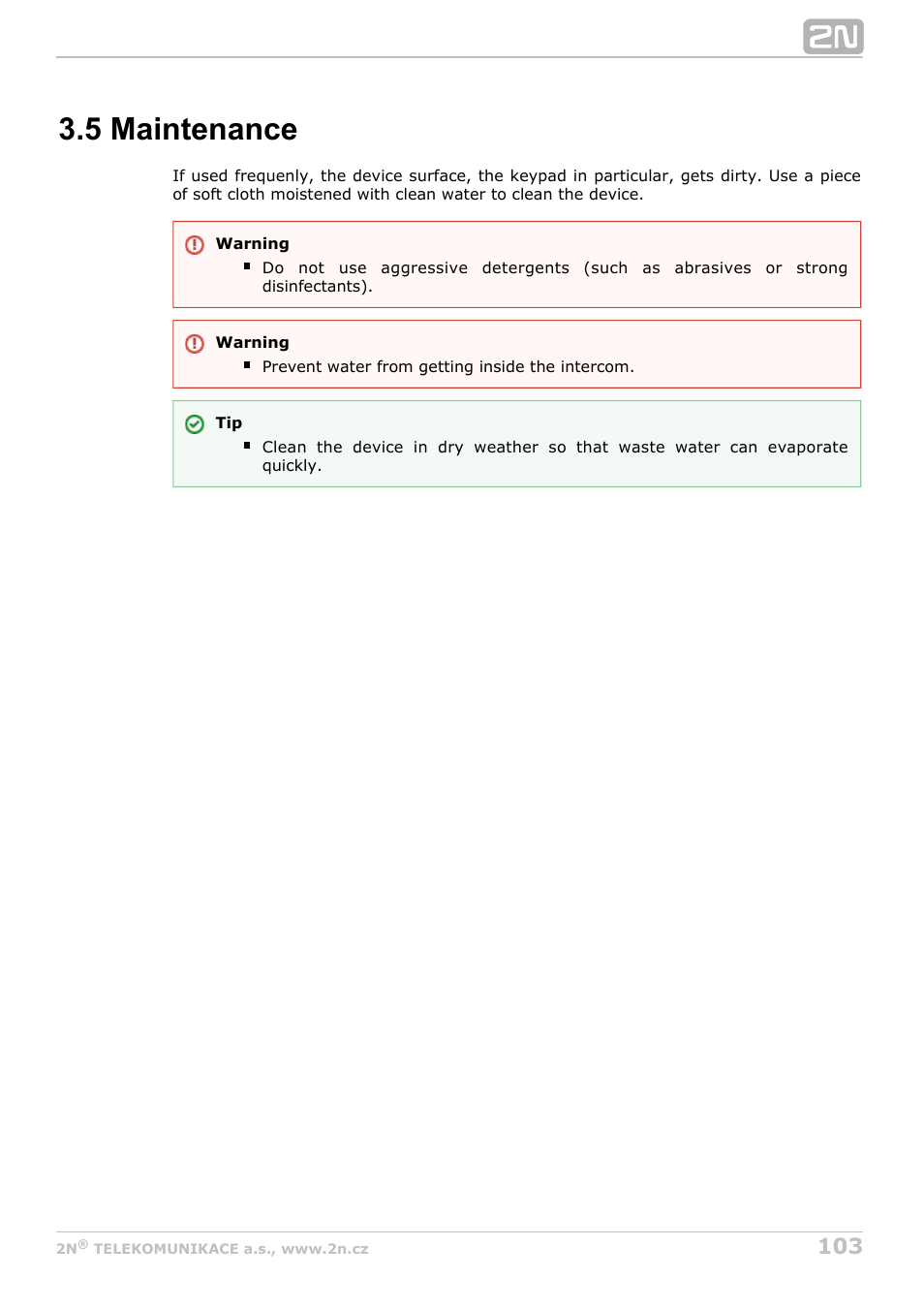 5 maintenance | 2N Helios IP Verso User Manual | Page 103 / 113