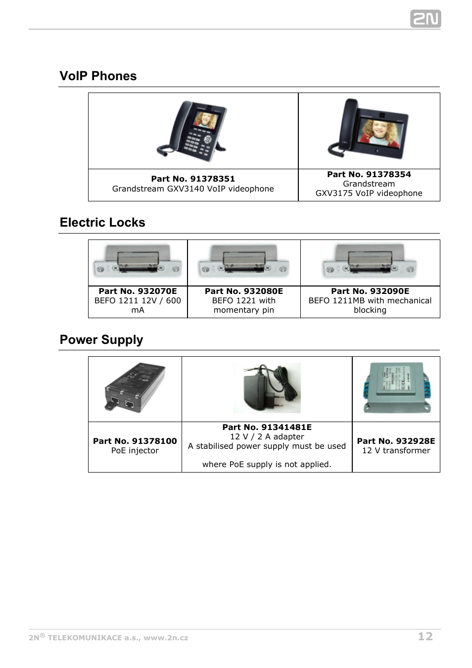 Voip phones, Electric locks, Power supply | 2N Helios IP Verso User Manual | Page 12 / 113