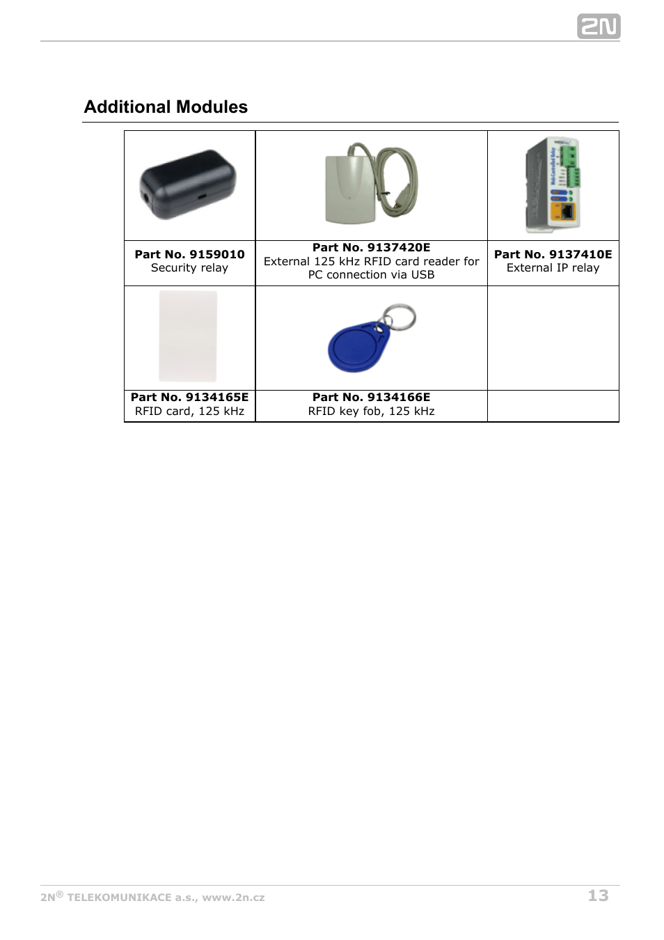 Additional modules | 2N Helios IP Verso User Manual | Page 13 / 113