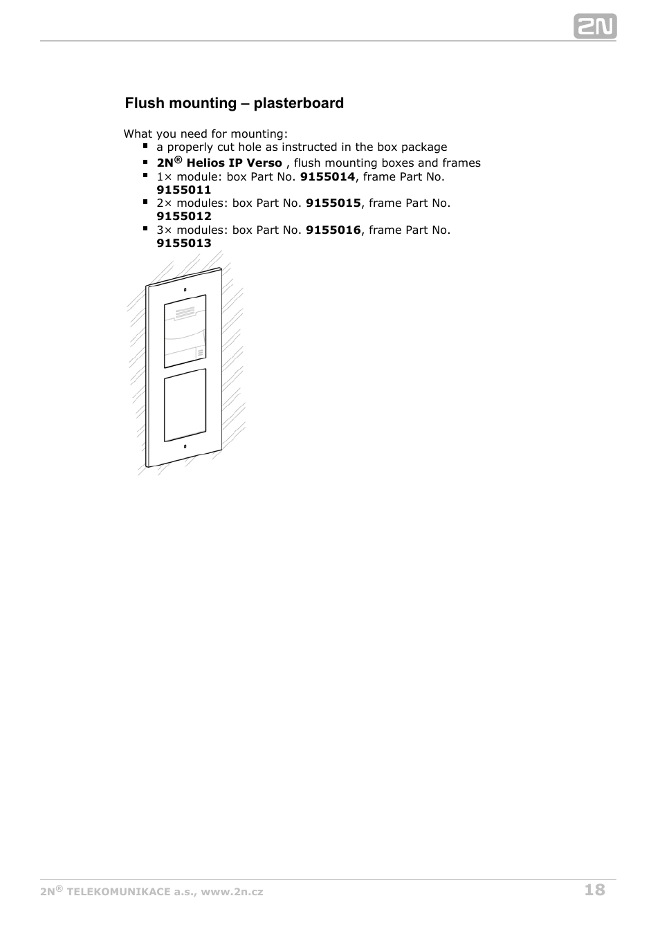 Flush mounting – plasterboard | 2N Helios IP Verso User Manual | Page 18 / 113