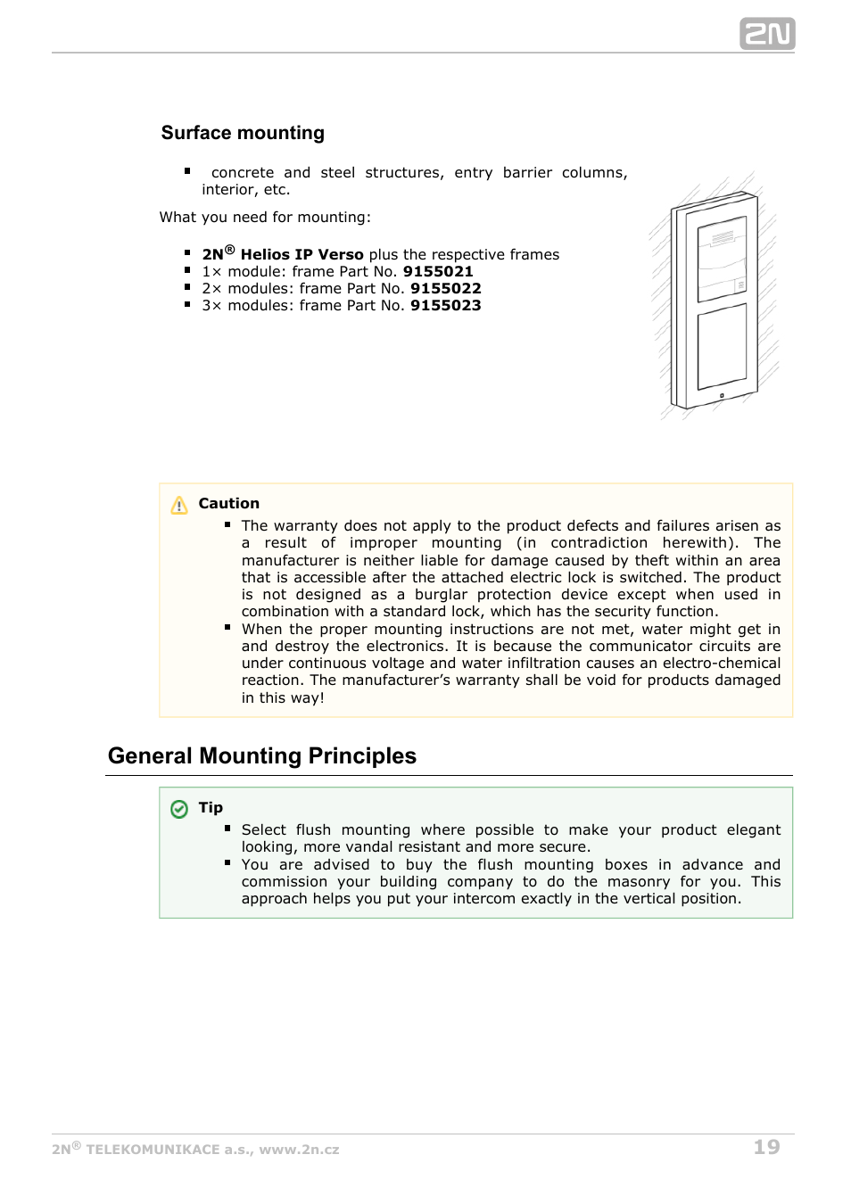 General mounting principles, Surface mounting | 2N Helios IP Verso User Manual | Page 19 / 113