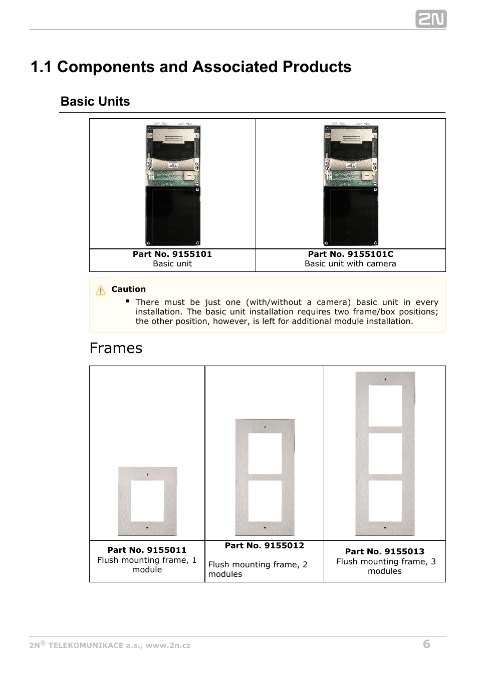 1 components and associated products, Frames, Basic units | 2N Helios IP Verso User Manual | Page 6 / 113