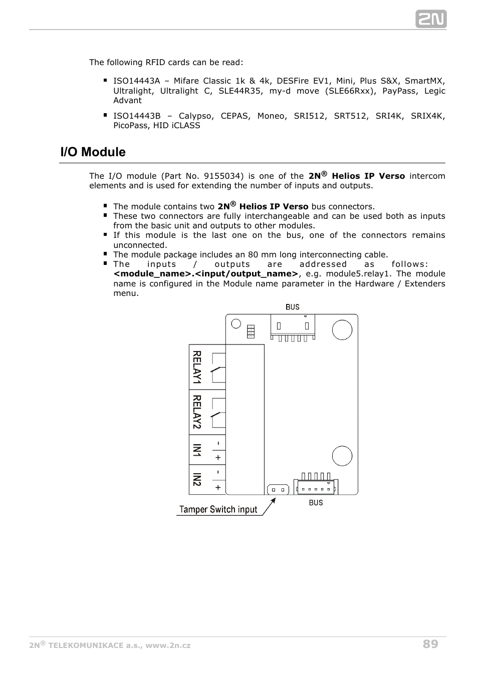 I/o module | 2N Helios IP Verso User Manual | Page 89 / 113