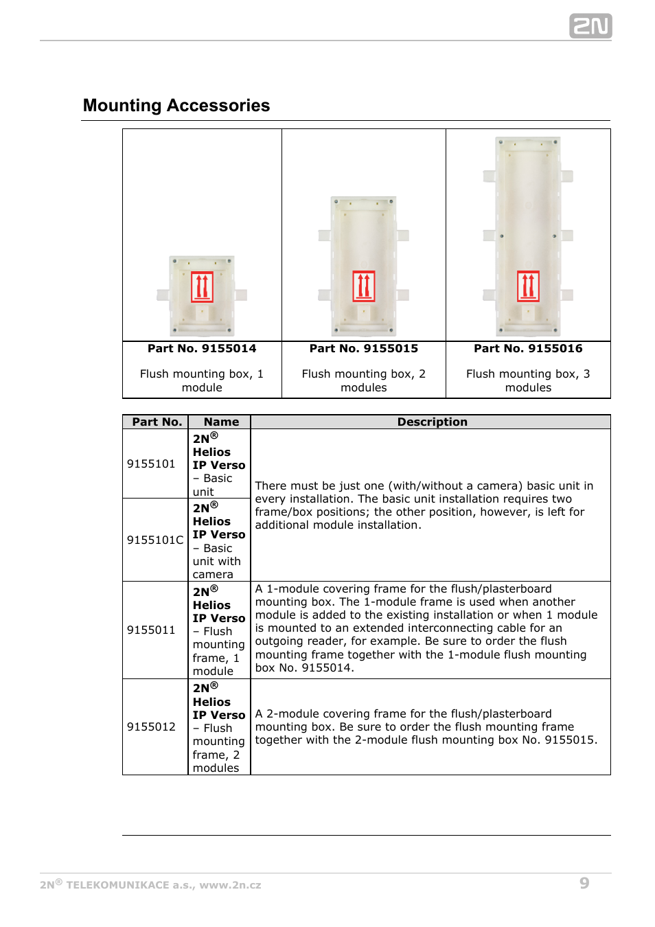 Mounting accessories | 2N Helios IP Verso User Manual | Page 9 / 113