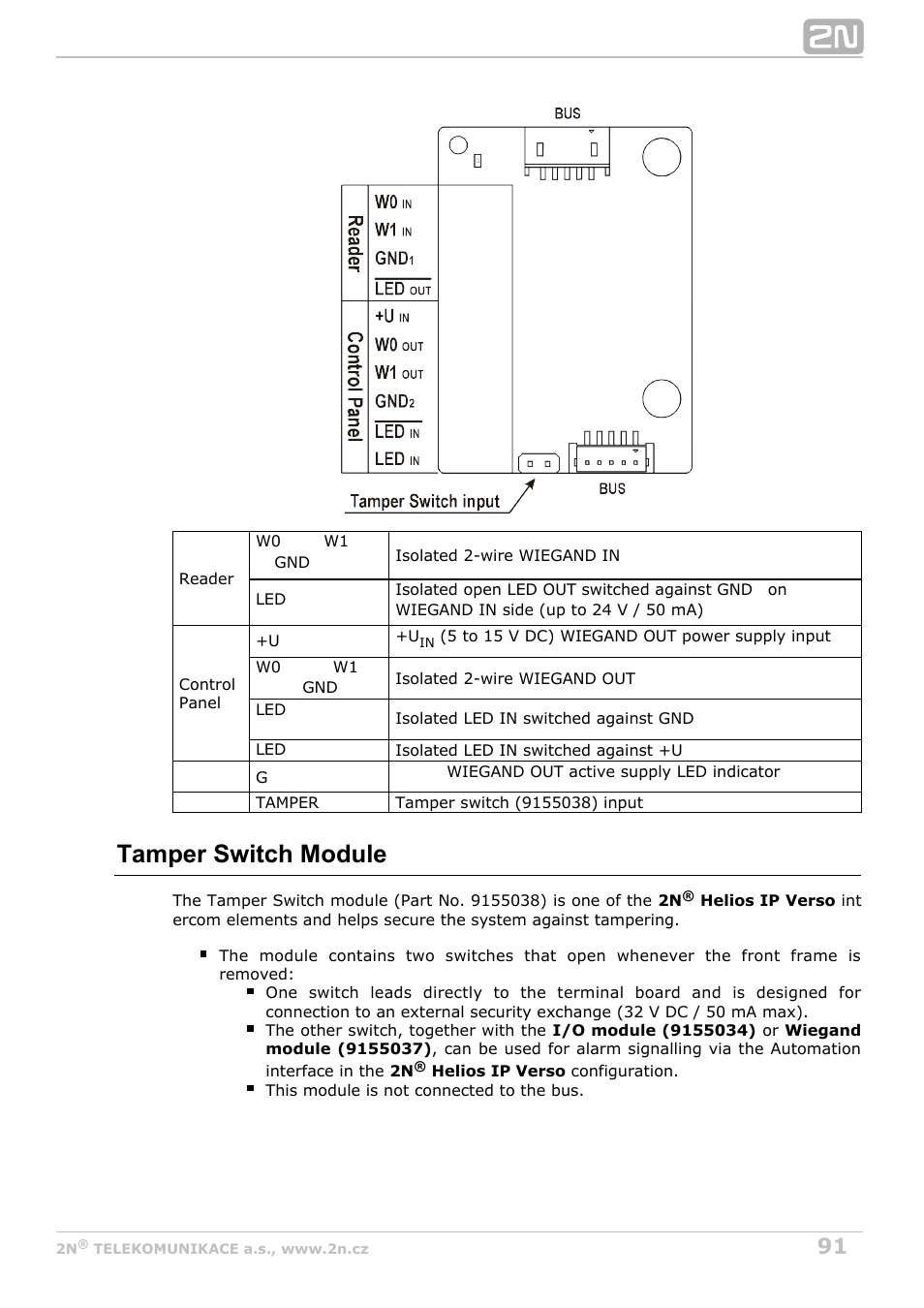 Tamper switch, Tamper switch module | 2N Helios IP Verso User Manual | Page 91 / 113