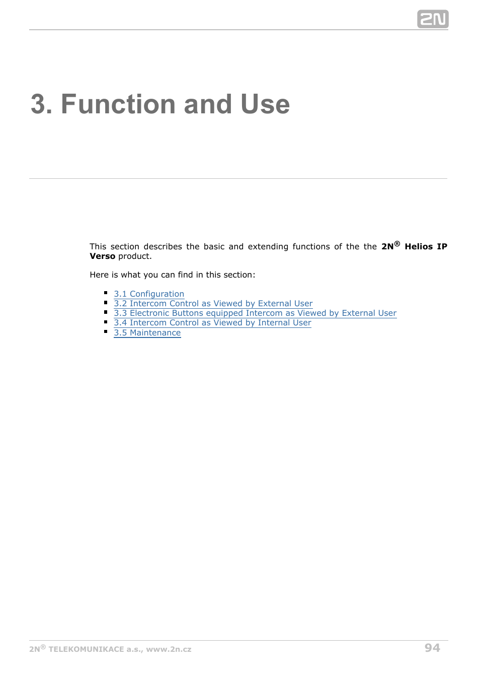 Function and use | 2N Helios IP Verso User Manual | Page 94 / 113