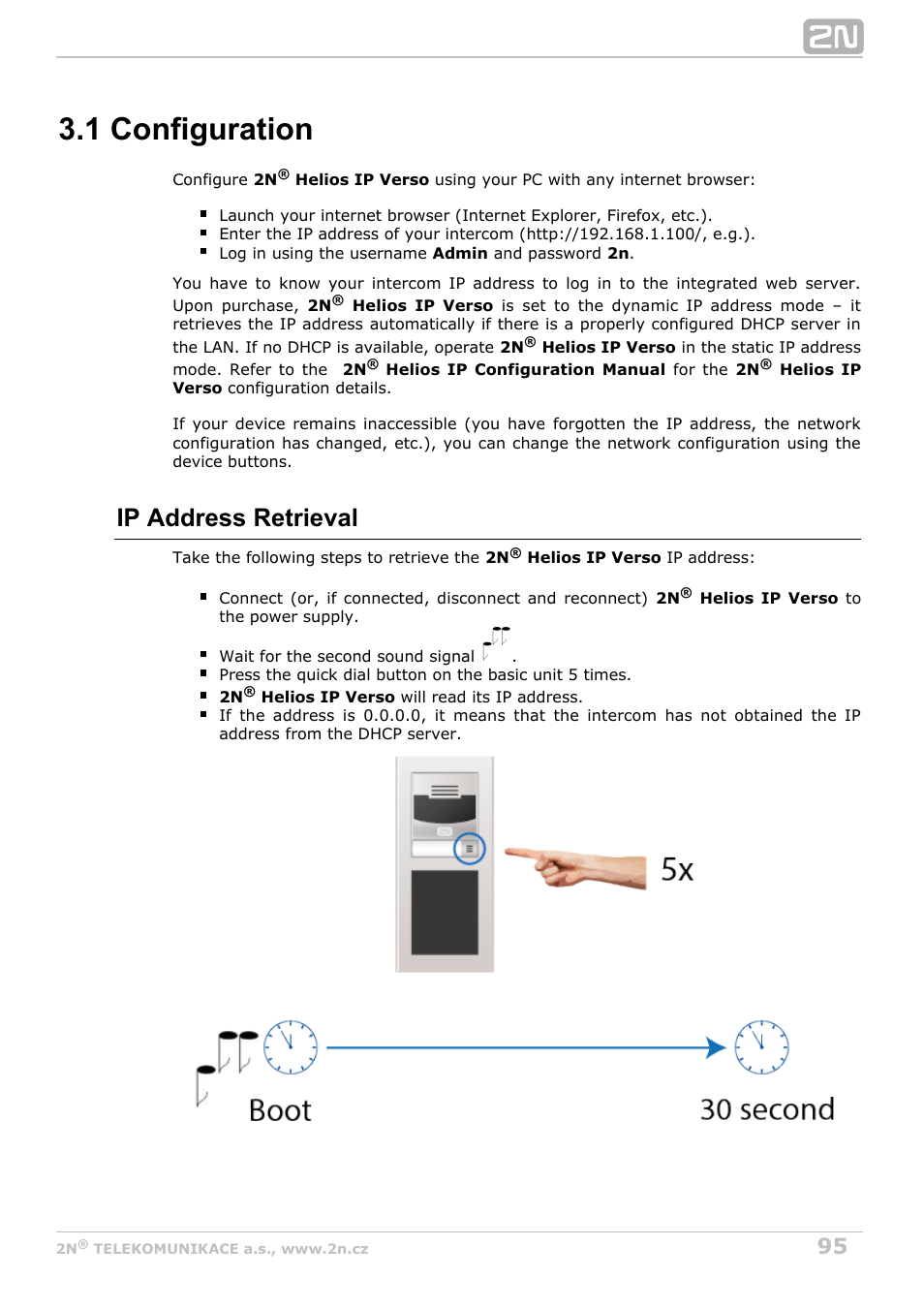 1 configuration, Ip address retrieval | 2N Helios IP Verso User Manual | Page 95 / 113