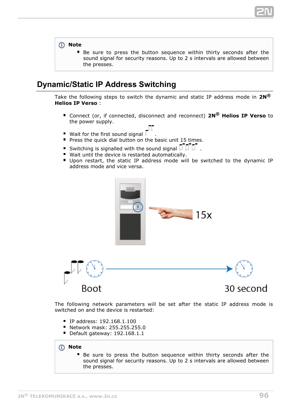 Dynamic/static ip address switching | 2N Helios IP Verso User Manual | Page 96 / 113