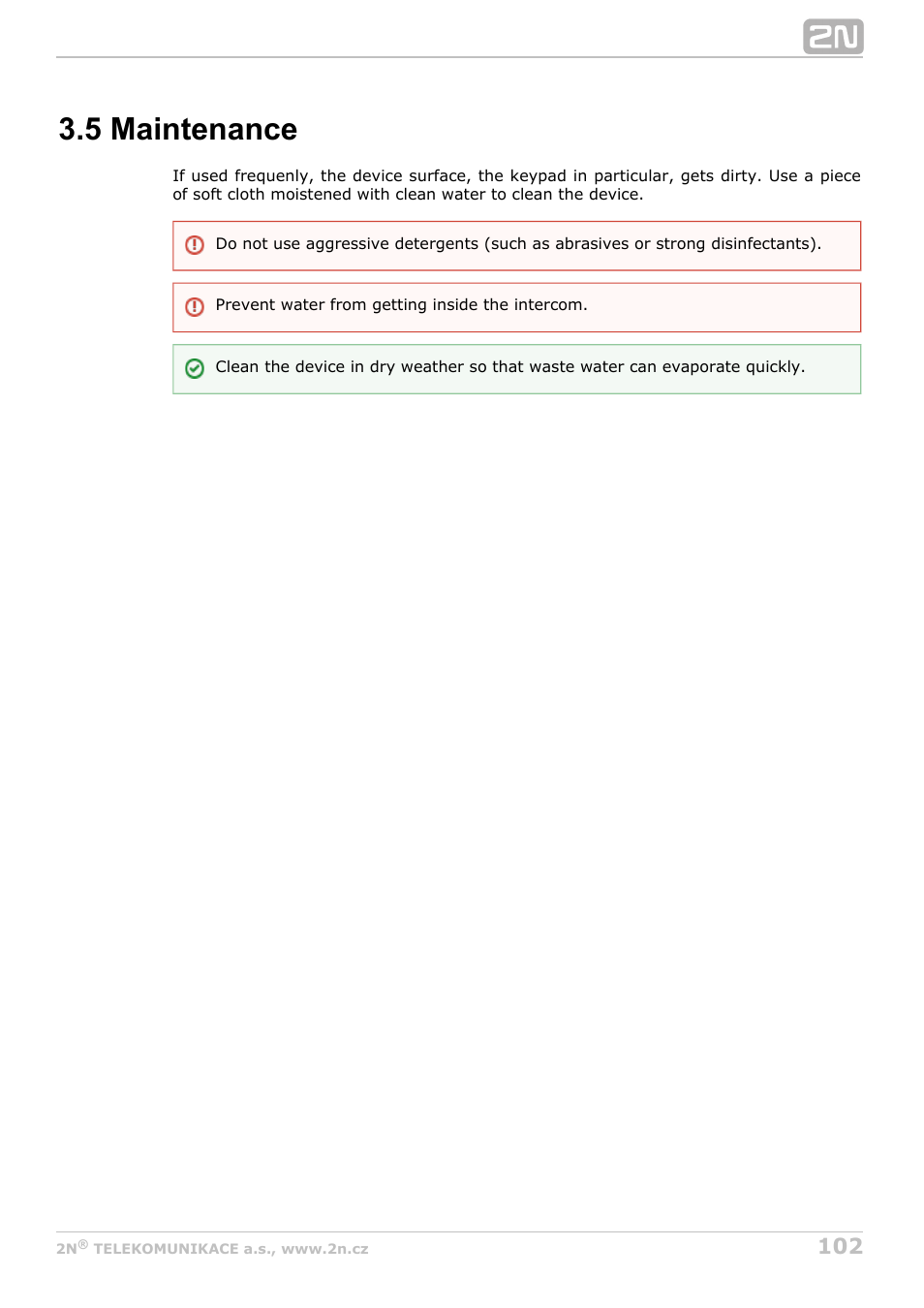 5 maintenance | 2N Helios IP Verso v1.1 User Manual | Page 102 / 112