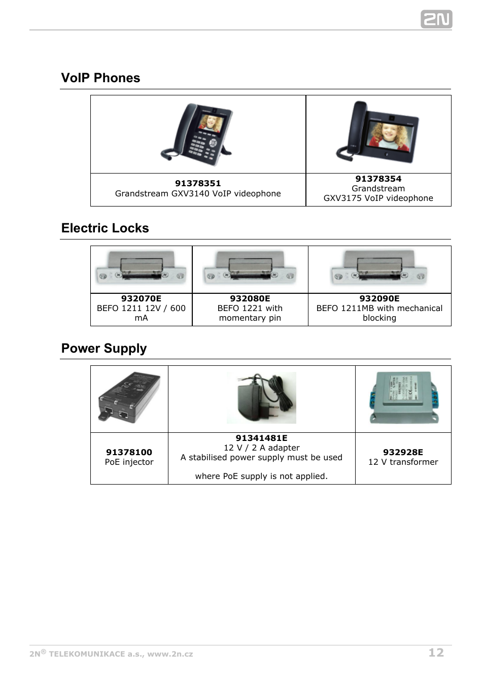 Voip phones, Electric locks, Power supply | 2N Helios IP Verso v1.1 User Manual | Page 12 / 112