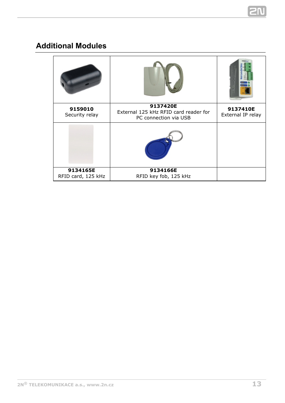 Additional modules | 2N Helios IP Verso v1.1 User Manual | Page 13 / 112