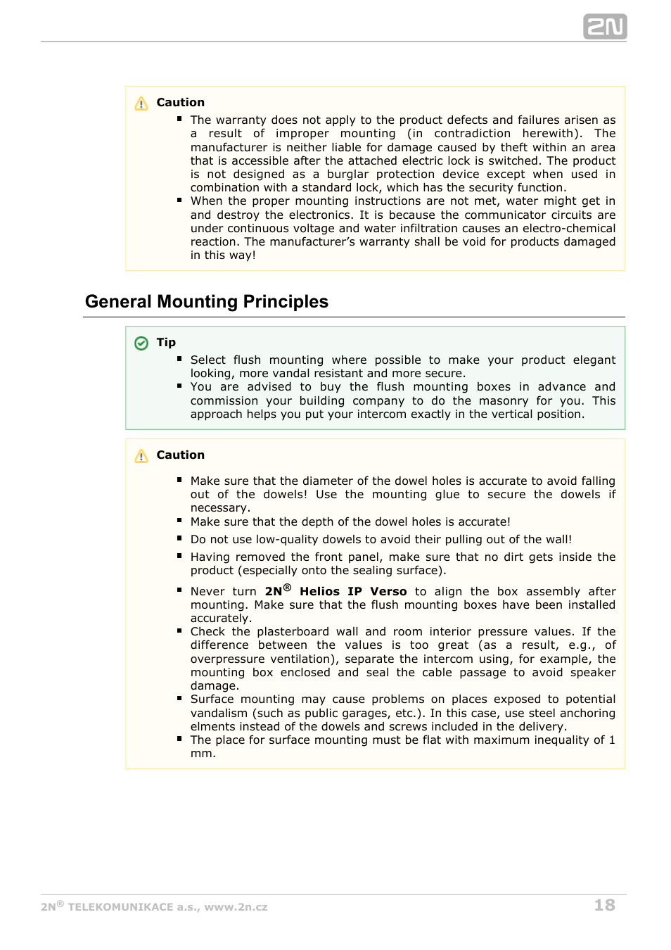 General mounting principles | 2N Helios IP Verso v1.1 User Manual | Page 18 / 112