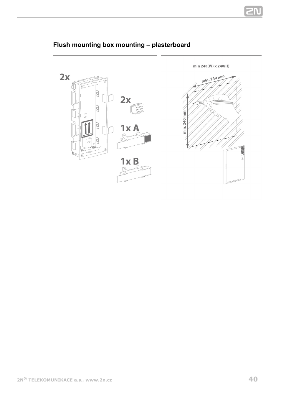 Flush mounting box mounting – plasterboard | 2N Helios IP Verso v1.1 User Manual | Page 40 / 112