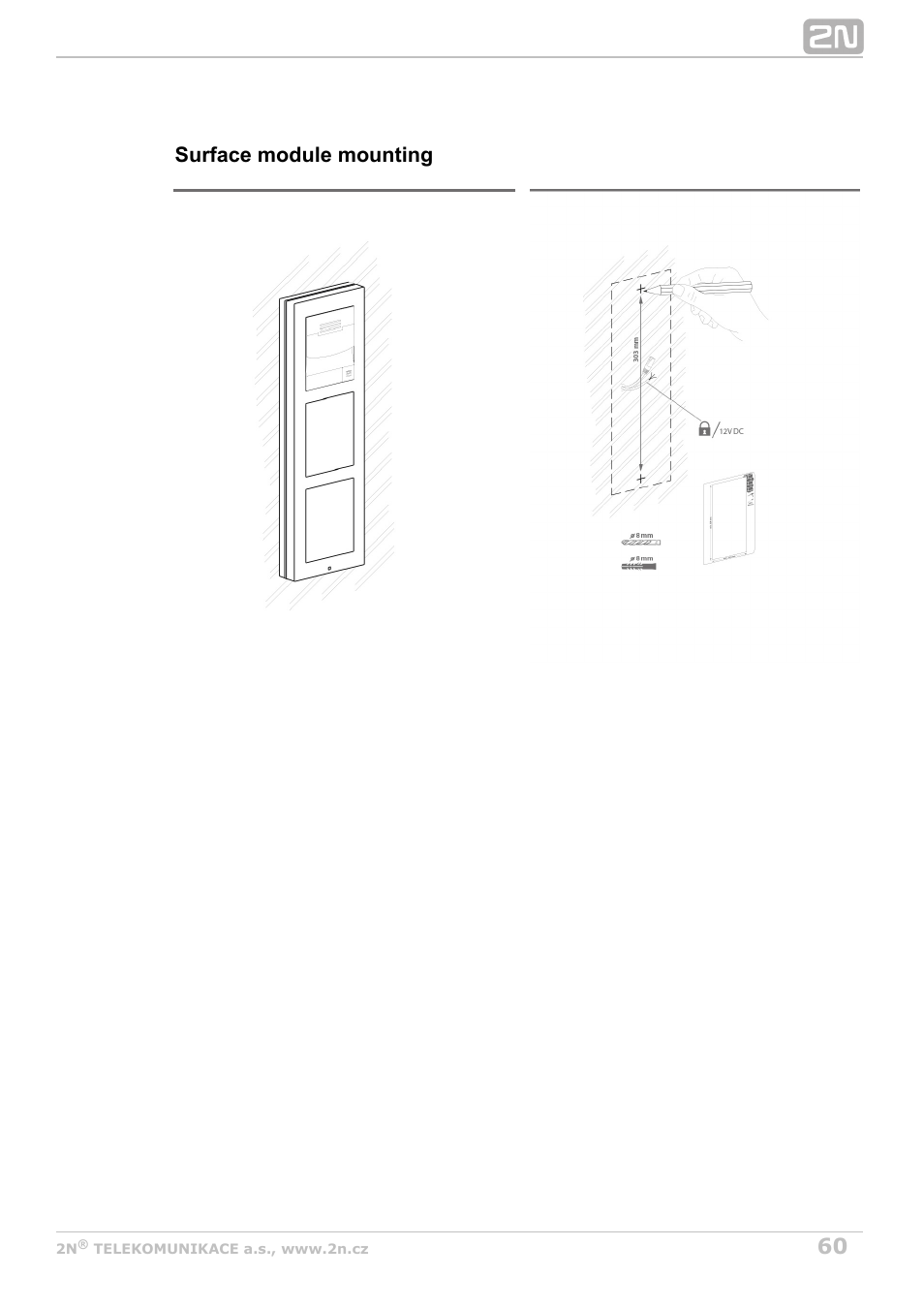 Surface module mounting | 2N Helios IP Verso v1.1 User Manual | Page 60 / 112
