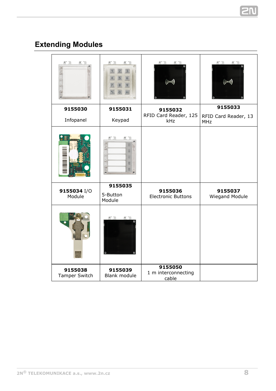 Extending modules | 2N Helios IP Verso v1.1 User Manual | Page 8 / 112