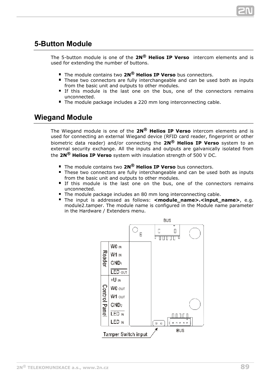 Button module, Wiegand module | 2N Helios IP Verso v1.1 User Manual | Page 89 / 112